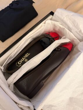 Brown and Red Two-Tone Chanel Ballet Flat